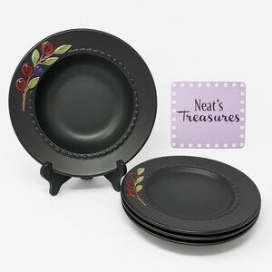 Tabletops TUSCAN OLIVE  Embossed Olives Black Hand Crafted Salad Plates Set 4